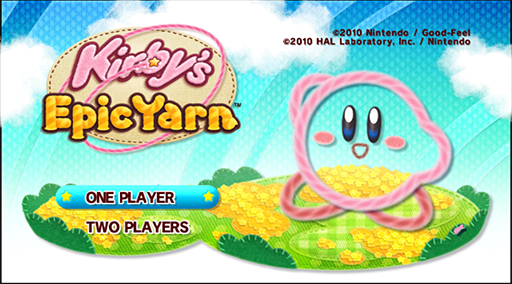 Kirby's Epic Yarn title screen for Wii